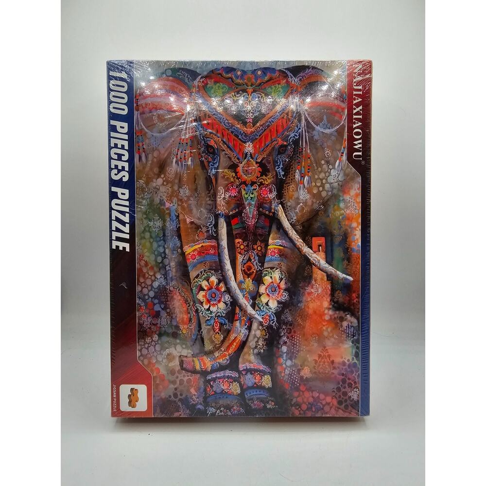 1000-piece jigsaw puzzle featuring a colorful, patterned elephant NEW